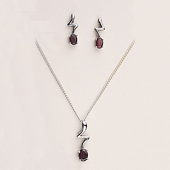 Sterling Silver Red Onex Zig Zag Pendant Set with Chain