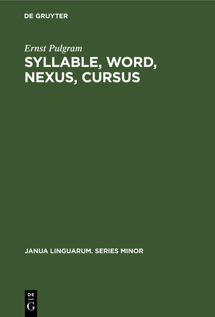 Syllable, Word, Nexus, Cursus (Reprint 2019)
