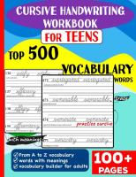 Cursive Handwriting Workbook for Teens  Top 500 Vocabulary Words A to Z with meanings to learn voca